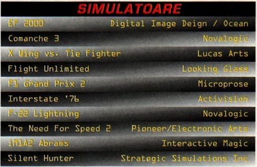 Tabelul categoriei SIMULATOARE