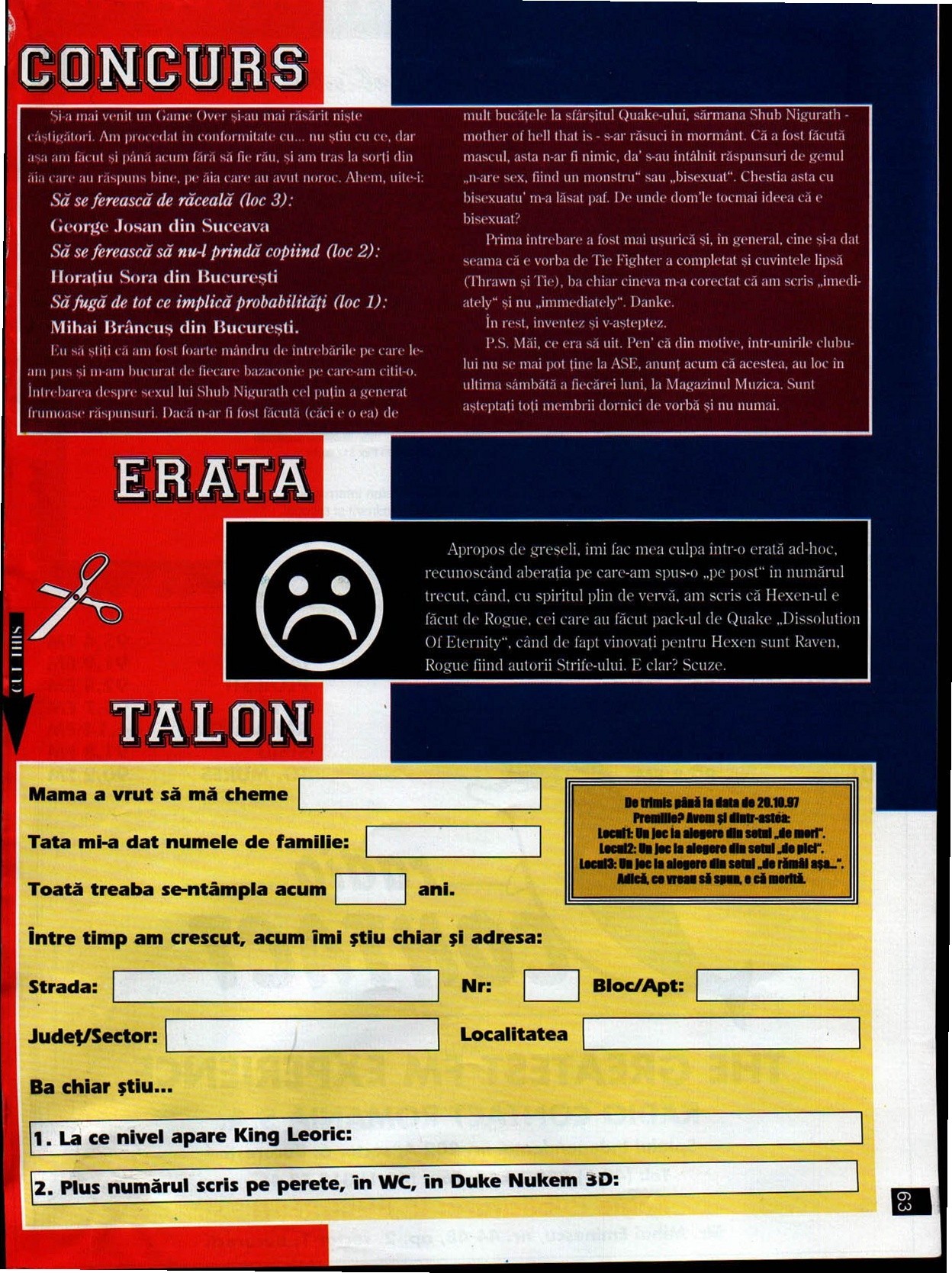 Numărul 7, pagina 65 — Concurs · Erata · Talon