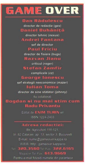 Caseta redacțională Game Over