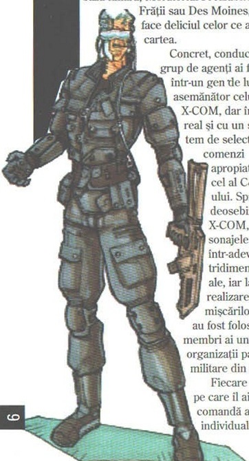 Decupaj: agent Runciter Associates, ilustrația din marginea stângă a paginii. Textul revistei curge în jurul ei, așa că marginea din dreapta prinde câteva caractere din coloană; jos-stânga apare și caseta cu numărul paginii.