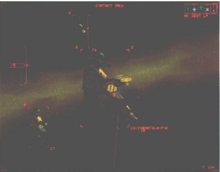 Screenshot mare: ecranul CONTACT VIEW, cu ținte marcate și nava CS-3 TARANTULA-F12