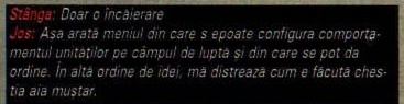 Caseta neagră de legende dintre imagini, cu textele „Stânga:" (încăierarea) și „Jos:" (meniul de ordine)