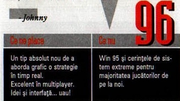 Scorul final — 96 — și caseta „Ce ne place" / „Ce nu"; în colțul din stânga-sus al decupajului intră și semnătura „- Johnny"