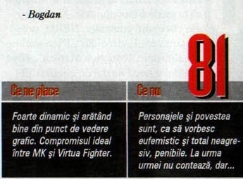 Scorul final — 81 — și caseta „Ce ne place" / „Ce nu"; în colțul din stânga-sus al decupajului intră și semnătura „- Bogdan"