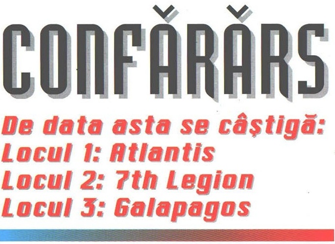 Titlul-grafic al paginii de concurs, „CONFĂRĂRS", și lista de premii de sub el
