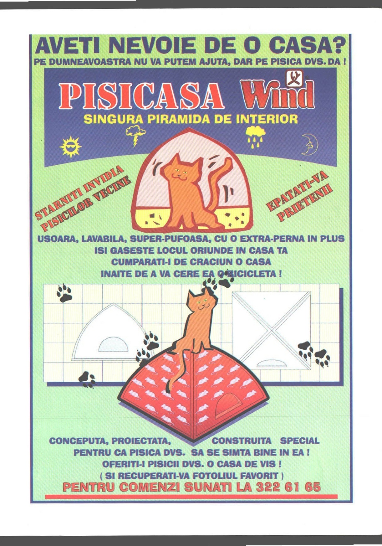 Reclamă PISICASA Wind — piramida de interior pentru pisici