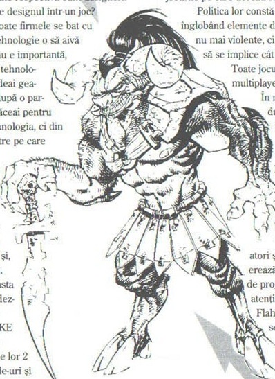 Ilustrație în tuș din mijlocul paginii, în jurul căreia curge textul. Desenul nu are chenar, așa că dreptunghiul de decupaj prinde inevitabil rânduri de coloană pe margini