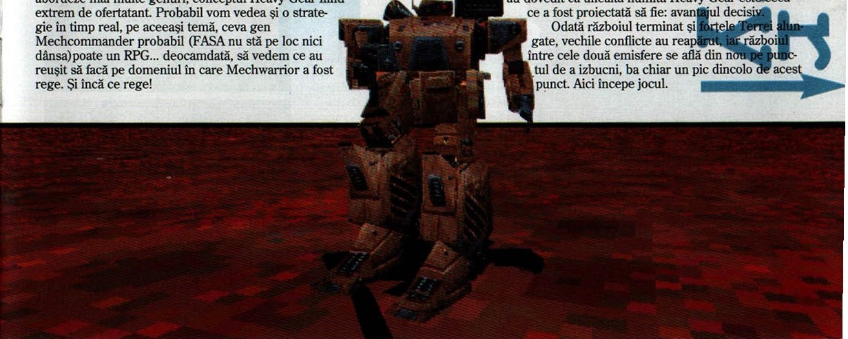 Imaginea de picior de pagină a primei pagini: un Gear pe teren roșiatic; silueta robotului iese deasupra benzii fotografice, peste text