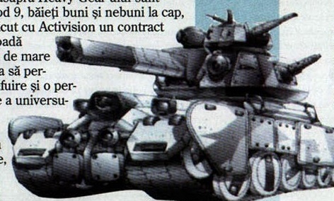 Render de tanc, în mijlocul primei pagini; decupaj fără chenar, în jurul căruia curge textul