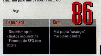 Nota finală — 86 — și caseta „Ce ne place” / „Ce nu”; în colțul din stânga-sus al decupajului intră semnătura „- Bugs”