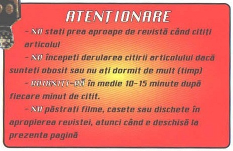 Caseta roșie de umor „ATENȚIONARE”, cu chenar bleumarin și colțuri rotunjite, în coloana 3 din p18