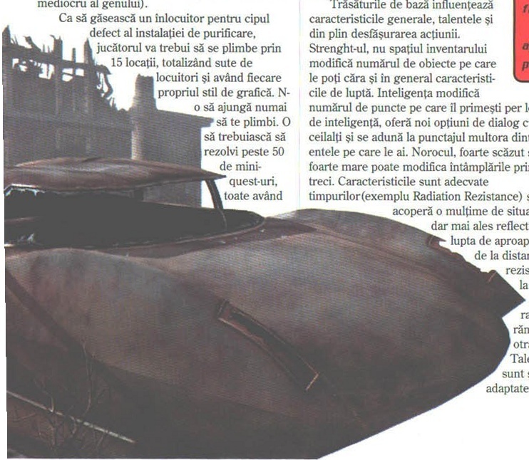 Decupaj mare, fără chenar și fără legendă, în josul p18: o epavă de vehicul-cisternă în prim-plan și ruine în fundal. Textul curge în jurul lui, deci dreptunghiul prinde inevitabil și text de coloană pe latura de sus și pe cea din dreapta.