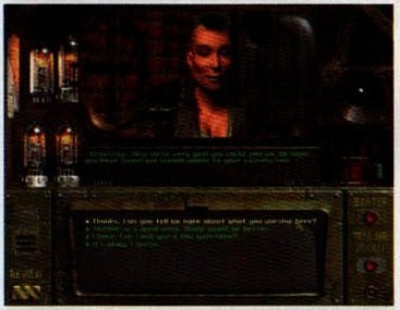 Primul din cele trei screenshot-uri stivuite pe coloana 1 din p19: dialog cu un personaj, portret mare în dreapta și fereastra de replici jos