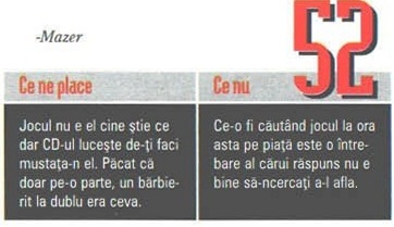 Nota finală — 52 — și caseta „Ce ne place” / „Ce nu”; în colțul din stânga-sus al decupajului intră și semnătura „-Mazer”