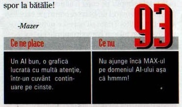 Nota finală — 93 — și caseta „Ce ne place” / „Ce nu”; în colțul din stânga-sus al decupajului intră semnătura „-Mazer” și ultimul rând al coloanei