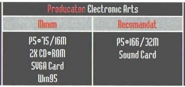 Caseta de specificații din capul paginii: „Producator: Electronic Arts”, cu coloanele „Minim” și „Recomandat”