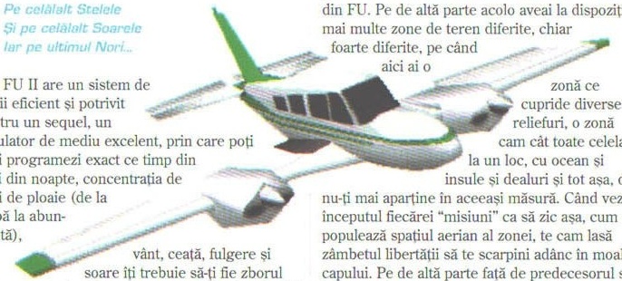 Decupaj fără chenar: un avion ușor cu deriva și vârfurile aripilor verzi, așezat de-a curmezișul coloanelor 1 și 2, cu textul curgând în jurul conturului. Dreptunghiul care prinde toată ilustrația prinde inevitabil și rânduri din cele două coloane, inclusiv versurile cu albastru din colțul din stânga-sus