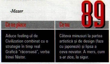 Nota finală — 89 — și caseta „Ce ne place” / „Ce nu”; cifrele roșii se suprapun peste banda de titlu „Ce nu”, iar în colțul din stânga-sus al decupajului intră și semnătura „-Mazer”