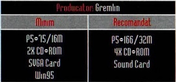 Caseta de specificații din josul coloanei a treia de pe p32: „Producator: Gremlin”, cu coloanele „Minim” și „Recomandat”