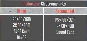 Caseta de specificații din josul p33: „Producator: Electronic Arts”, cu coloanele „Minim” și „Recomandat”