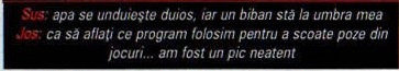 Sus: apa se unduiește duios, iar un biban stă la umbra mea / Jos: ca să aflați ce program folosim pentru a scoate poze din jocuri... am fost un pic neatent