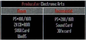 Caseta de specificații din capul paginii: „Producator: Electronic Arts”, cu coloanele „Minim” și „Recomandat”