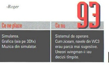 Nota finală — 93 — și caseta „Ce ne place” / „Ce nu”; în colțul din stânga-sus al decupajului intră și semnătura „-Roger”