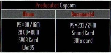Caseta de specificații din capul paginii: „Producator: Capcom”, cu coloanele „Minim” și „Recomandat”