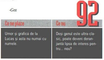 Nota finală — 92 — și caseta „Ce ne place” / „Ce nu”; în colțul din stânga-sus al decupajului intră și semnătura „-Gex”