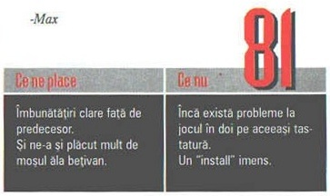 Nota finală — 81 — și caseta „Ce ne place” / „Ce nu”; cifrele roșii calcă peste capul casetei, iar în colțul din stânga-sus al decupajului intră și semnătura „-Max”