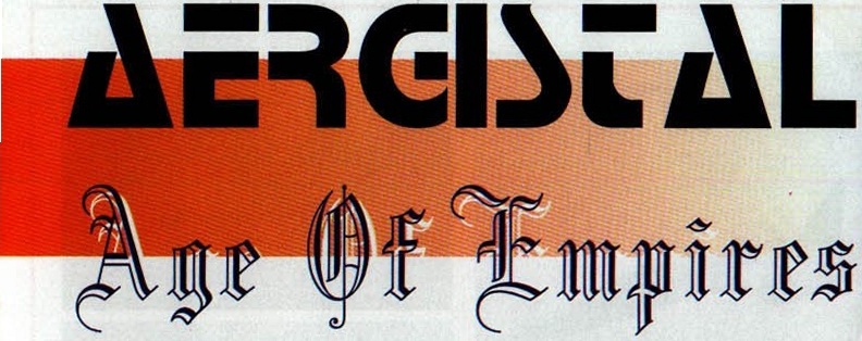 Antetul rubricii: wordmark-ul „AERGISTAL" peste banda roșie în degrade, iar dedesubt, cu literă gotică, „Age Of Empires"