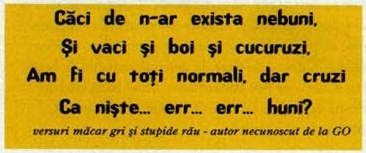 Caseta galbenă cu cele patru versuri și rândul de credit