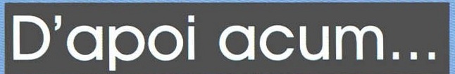 Bannerul concursului nou: bară gri-închis cu litere albe, fără serife — „D’apoi acum...” — pe fondul bleu al panoului de sus