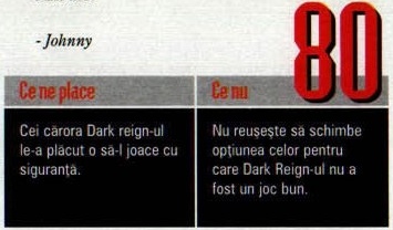 Nota finală — 80 — și caseta „Ce ne place” / „Ce nu”; cifrele roșii se suprapun peste banda gri de titlu a casetei, iar în colțul din stânga-sus al decupajului intră semnătura „- Johnny”