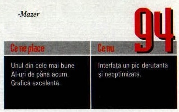 Nota finală — 94 — și caseta „Ce ne place” / „Ce nu”; cifrele roșii stau deasupra și peste banda gri de titlu a casetei, iar în colțul din stânga-sus al decupajului intră semnătura „-Mazer”