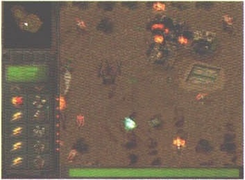 Screenshot fără legendă tipărită, piciorul coloanei 1: bază cu interfața laterală de unități și bara verde de resurse