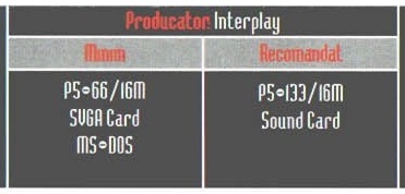 Banda de specificații din capul paginii: „Producator: Interplay”, cu coloanele „Minim” și „Recomandat”