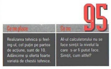 Nota finală — 95 — și caseta „Ce ne place” / „Ce nu”; cifrele roșii stau deasupra și peste banda gri de titlu a casetei. Tab-ul negru cu numărul de pagină („29”) și semnătura „-Bugs” au rămas în afara decupajului