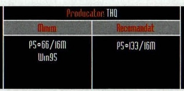 Banda de specificații din capătul interior (dreapta) al mastheadului: „Producator: THQ”, cu coloanele „Minim” și „Recomandat”