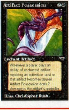 Galeria din josul paginii, rândul de jos, cartea 5: „Artifact Possession” (Enchant Artifact), ilustrație de Christopher Rush