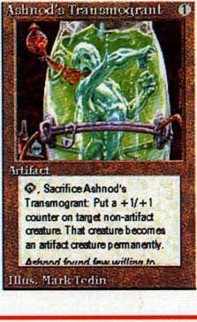 Galeria din josul paginii, rândul de jos, cartea 7: „Ashnod's Transmogrant” (Artifact), ilustrație de Mark Tedin