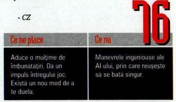 Nota finală — 76 — și caseta „Ce ne place” / „Ce nu”; cifrele roșii stau deasupra și peste banda gri de titlu a casetei, iar semnătura „- CZ” intră în colțul din stânga-sus al decupajului