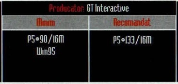 Caseta de specificații din capul paginii: „Producator GT Interactive”, cu coloanele „Minim” și „Recomandat”