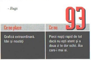 Nota 93, cu caseta de verdict „Ce ne place” / „Ce nu” și semnătura „- Bugs”