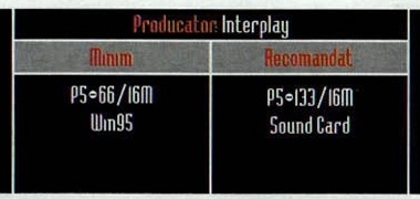 Banda de specificații din capătul interior (dreapta) al mastheadului: „Producator Interplay”, cu coloanele „Minim” și „Recomandat”