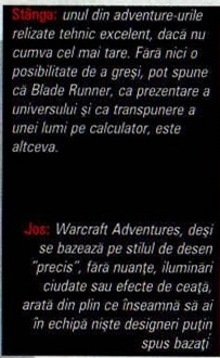 Legendele tipărite pe p42: „Stânga:" (Blade Runner) și „Jos:" (Warcraft Adventures)