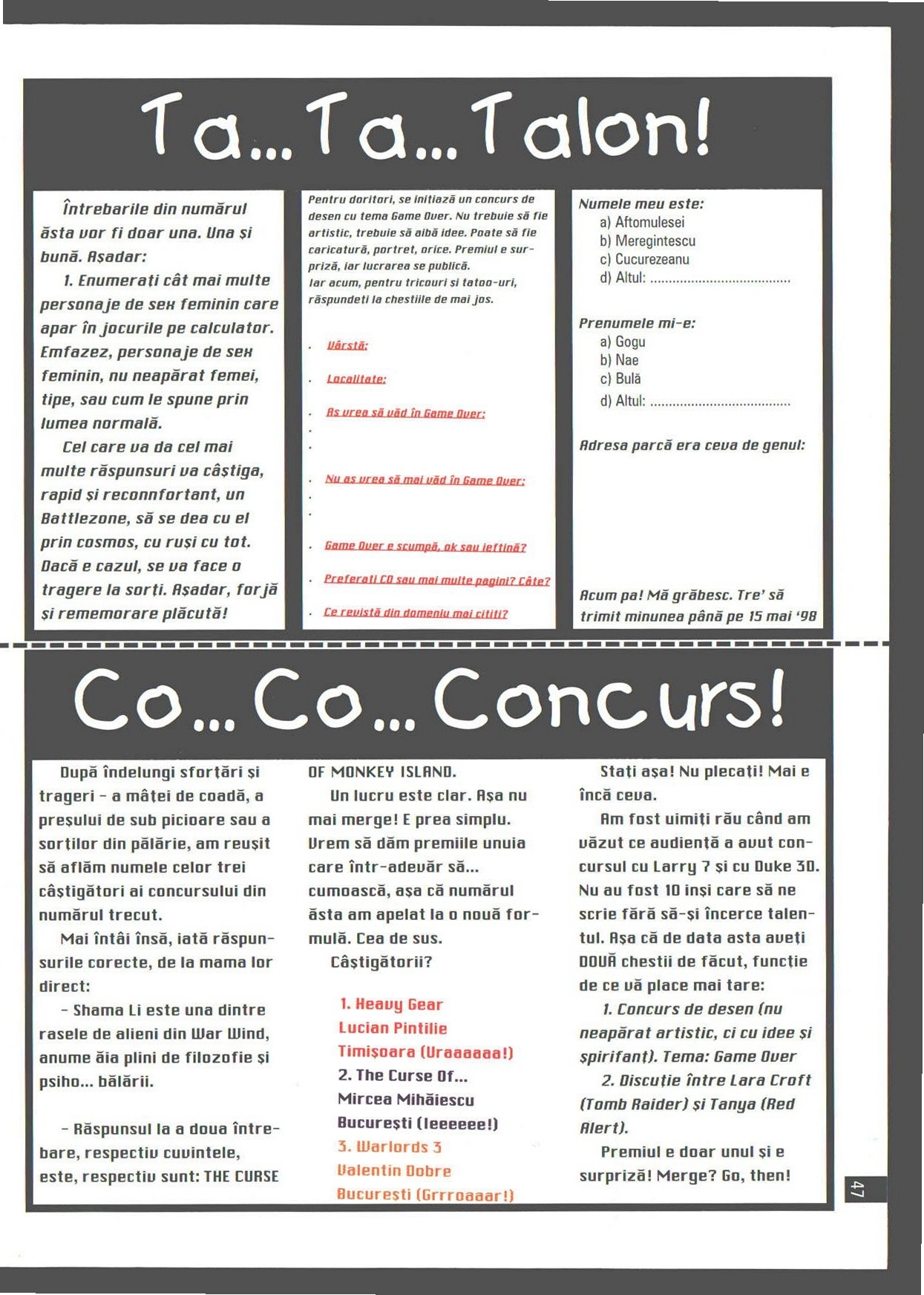 Numărul 10, pagina 49 — Ta... Ta... Talon! · Co... Co... Concurs!