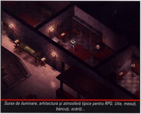 Surse de iluminare, arhitectură și atmosferă tipice pentru RPG. Uite, mesuți, băncuți, scăriți...