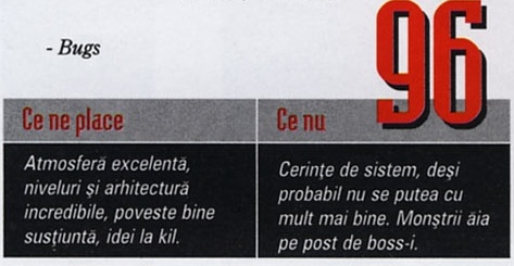Nota finală — 96 — și caseta „Ce ne place” / „Ce nu”; cifrele roșii stau deasupra și peste banda gri de titlu a casetei