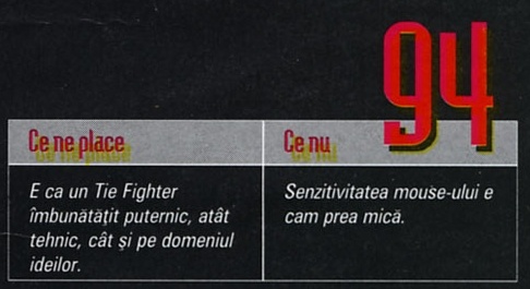 Nota finală — 94 — și caseta „Ce ne place” / „Ce nu”; cifrele roșii mari stau deasupra și peste colțul din dreapta al benzii gri de titlu a casetei